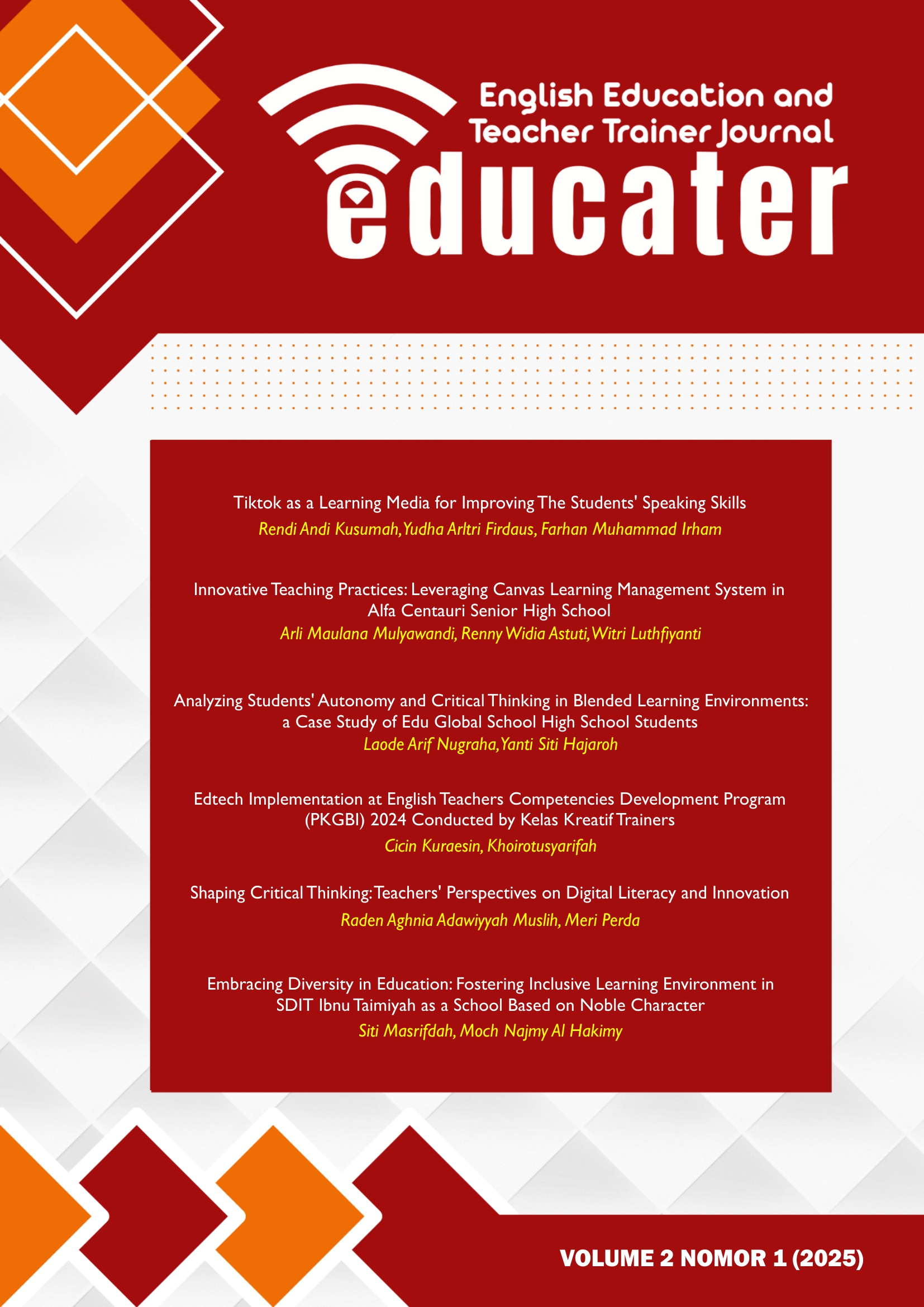 					View Vol. 2 No. 1 (2025): Journal of English Education and Teacher Trainer
				