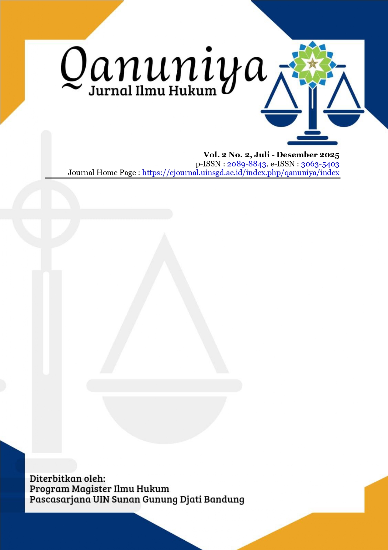 					View Vol. 2 No. 2 (2025): Qanuniya : Jurnal Ilmu Hukum
				